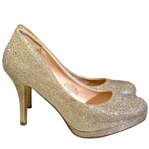 Vintage Cinderella Metallic Silver Bling Iridescent High Heels Size US9